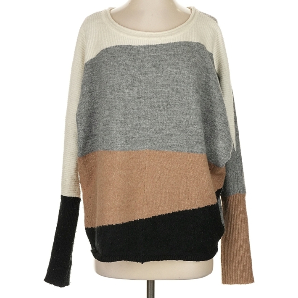 H by Halston Women Cream and Gray Crewneck Sweater